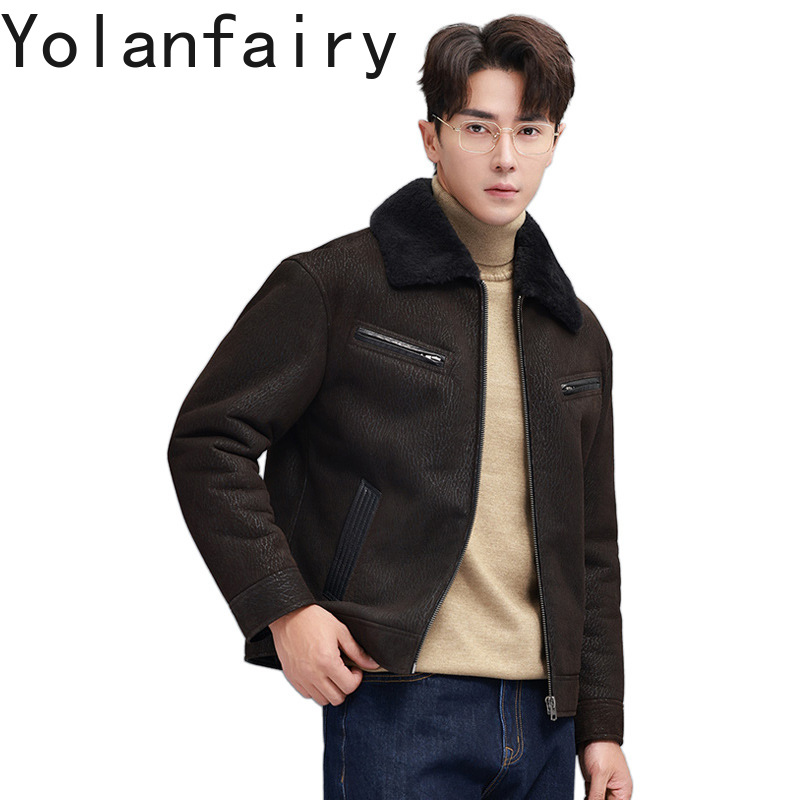 Men'S Fashion Leather Jacket - YOLANFAIRY Vintage แฟชั่นเสื้อขนสัตว์ธรรมชาติ Man Real Lambskin