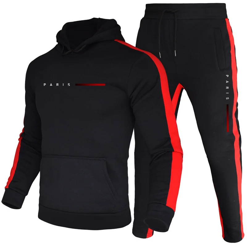 Men'S Fashion Pants - ชุดฮู้ดดี้แฟชั่นผู้ชายสไตล์ปารีส ชุดลำลองสำหรับใส่เล่นกีฬา เสื้อฮู้ดและกางเกงจ็อกเกอร์ แฟชั่นผู้ชาย สีพื้น ชุดวอร์ม