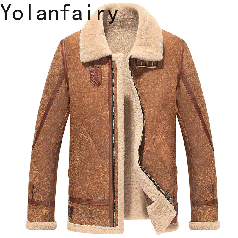Men'S Fashion Leather Jacket - YOLANFAIRY เสื้อแจ็คเก็ตหนังแท้สำหรับผู้ชายฤดูหนาวเสื้อโค้ทขนสัตว์ธรรมชาติที่อบอุ่นเสื้อผ้าผู้ชายแฟชั่นเสื้อแจ็คเก็ตหนังแท้เสื้อโค้ทผู้ชาย