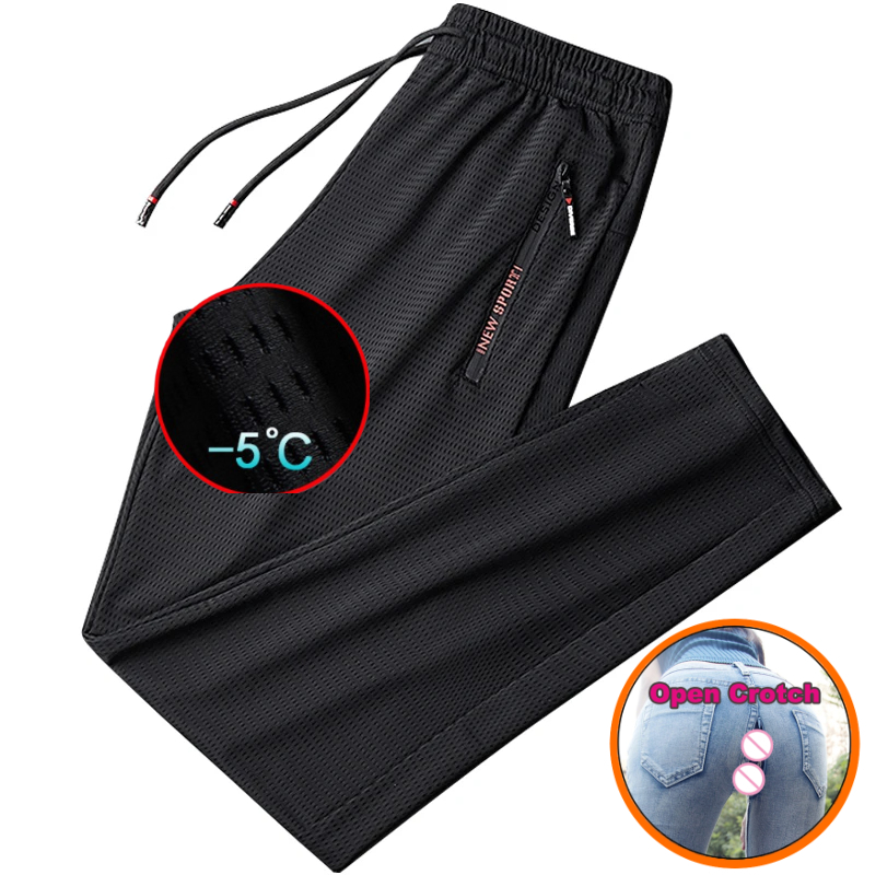 Jogger Sweatpants Men - ผู้ชายเปิด crotch ฤดูร้อน Breathable ตาข่ายสีดํา Sweatpants