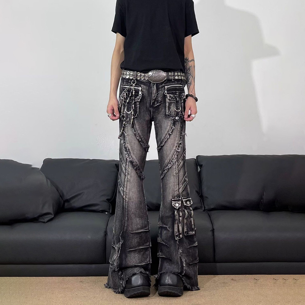 Men'S Fashion Jeans And Boots - กางเกงยีนส์ผู้ชายทรง Y2K แต่งพู่ที่กระเป๋า สไตล์สตรีทแวร์ แฟชั่นดีไซน์ดิสคอนสตรัคชั่น กางเกงคาร์โก้สไตล์อเมริกันสำหรับวัยรุ่น