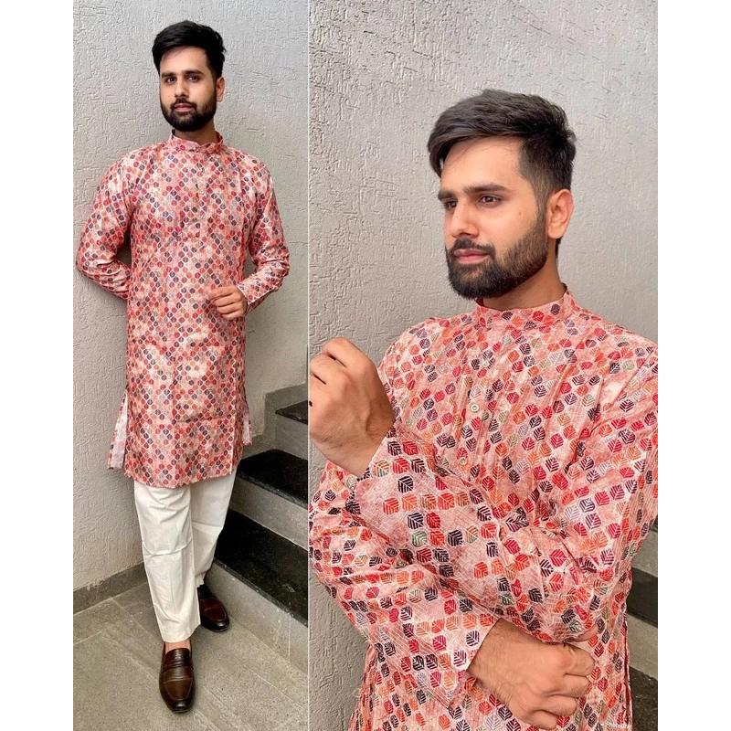Men'S Fashion Kurta - หรูหราสบายๆอิสลามอาหรับ Abaya Robe แฟชั่นชาติพันธุ์พิมพ์คอเยาวชนกลางความยาวเสื้อเสื้อมุสลิมผู้ชายเสื้อผ้า Kurta