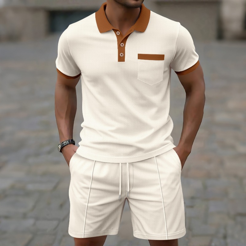 Men'S Fashion For Summer 2026 - แฟชั่นฤดูร้อนปี 2026 ล่าสุด เสื้อเชิ้ตคอปกตัดสีสไตล์สปอร์ตเทรนดี้ลำลองสำหรับผู้ชาย และกางเกงขาสั้นแบบมีเชือกผูก ชุดลำลองแฟชั่น