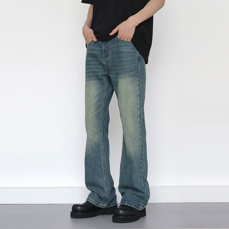 Men'S Fashion Jeans And Boots - กางเกงยีนส์ทรงตรงสไตล์วินเทจแบบอเมริกันสำหรับผู้ชาย สีน้ำเงิน ทรงหลวม เรียบง่าย ทันสมัย กางเกงยีนส์ขาบาน