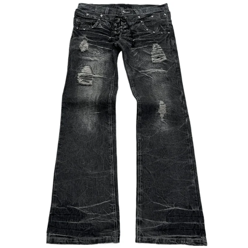Men'S Fashion Jeans And Boots - กางเกงยีนส์แฟชั่นสไตล์ไฮสตรีทเอวคู่ ดีไซน์ลูกไม้ผูกเชือก ทรงไมโครฟลาร์ ดีไซน์ยีนส์ย้อนยุค Y2K สไตล์ฮาราจูกุ