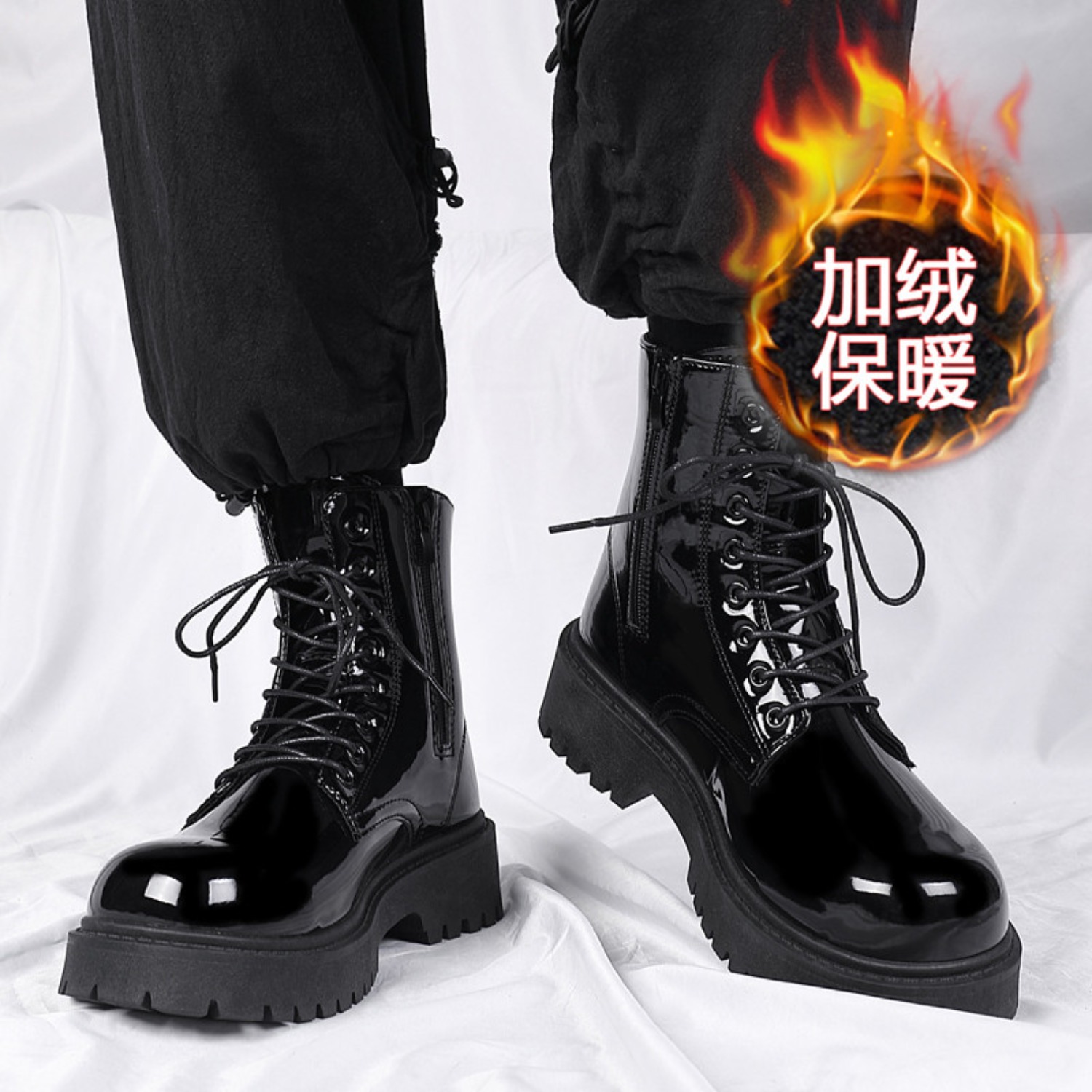 Men'S Fashion Plus - รองเท้าบูทหุ้มข้อบุขนหนานุ่มสำหรับผู้ชาย รองเท้าบูทลำลองกันลื่นพื้นนุ่มสำหรับฤดูหนาว แฟชั่นไซส์ใหญ่ ใส่ได้ทั้งชายและหญิง รองเท้าทำงานกันหิมะที่ให้ความสบาย