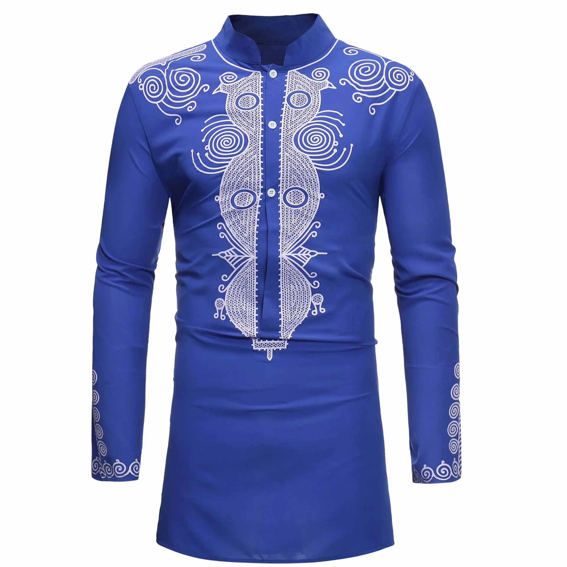 Men'S Fashion Kurta - Stand Collarเสื้อมุสลิมเสื้อผ้าผู้ชายพื้นบ้านKaftan Musulman Kurtaอินเดียเสื้อผ้าอิสลามแห่งชาติพิมพ์เสื้อแขนยาว