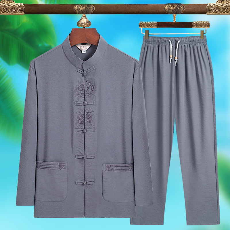 Mens Fashion Style - ชุดสูทแฟชั่นสำหรับผู้ชายคุณภาพสูง ผ้าไหมแท้ น้ำหนักเบา แขนยาว ชุดสไตล์จีนใหม่สำหรับฤดูร้อน