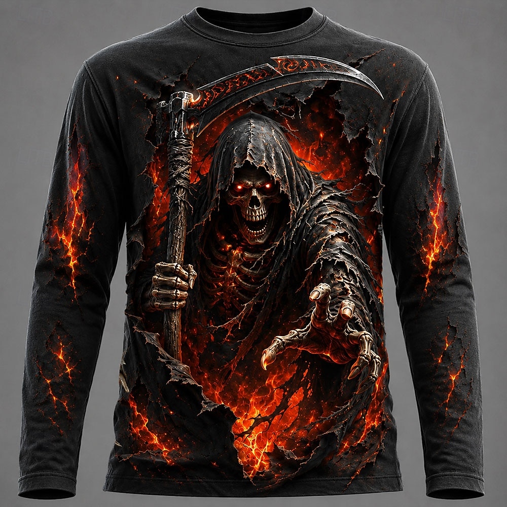 Men'S Fashion Trends 2025 - เสื้อยืดแขนยาวพิมพ์ลายกราฟิก 3D สำหรับผู้ชาย ลายหัวกะโหลกสไตล์โกธิค เสื้อพูลโอเวอร์สำหรับฤดูใบไม้ร่วง ของขวัญเทศกาลใหม่