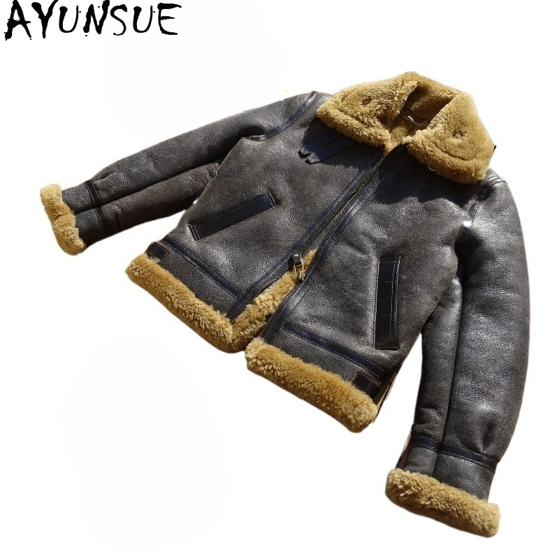 Men'S Fashion Leather Jacket - AYUNSUE เสื้อโค้ทขนสัตว์ธรรมชาติผู้ชาย 2026 คุณภาพสูงหนังแกะแท้แจ็คเก็ตหนังแท้ผู้ชายแฟชั่นเกาหลีเสื้อโค้ทขนสัตว์อุ่นๆใหม่