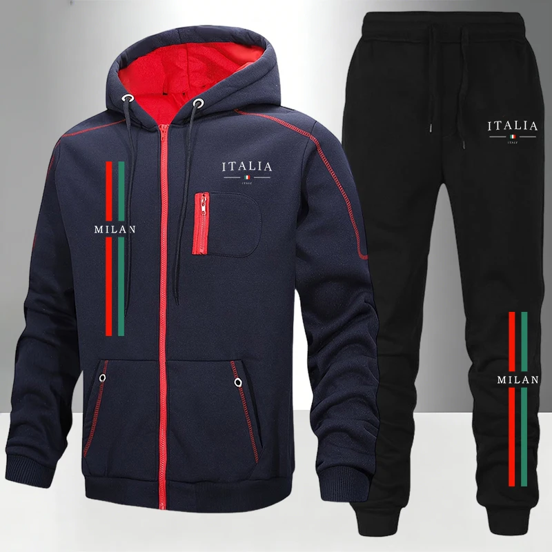 Jogger Sweatpants Men - ชุดลำลอง/เสื้อโค้ท/กางเกงขายาวสำหรับผู้ชาย สไตล์สปอร์ต แฟชั่นอิตาลี สำหรับฤดูใบไม้ร่วงและฤดูหนาว เหมาะสำหรับใส่เล่นกีฬาหรือใส่ลำลองทุกวัน ชุดวอร์มมีซิปและฮู้ด