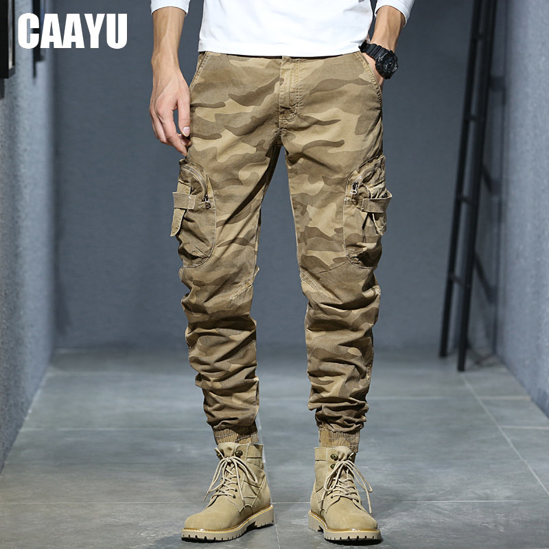 Jogger Sweatpants Men - CAAYU JoggersกางเกงCargoผู้ชายสบายๆHiphop MultiPocketกางเกงชายSweatpants StreetwearยุทธวิธีTrackสีกากีCamouflageกางเกง