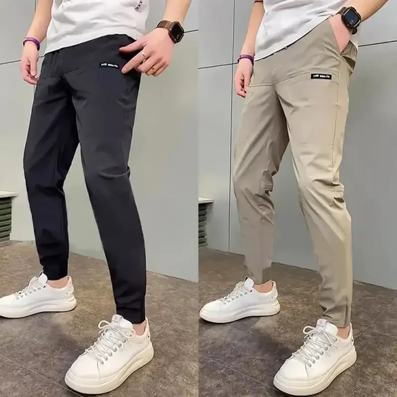 Jogger Sweatpants Men - กางเกงคาร์โก้ผู้ชายผ้ายืดสูง หลายกระเป๋า ทรงสกินนี่ กางเกงวอร์มสีพื้นลำลอง ใส่ทำงาน ใส่เที่ยวกลางแจ้ง