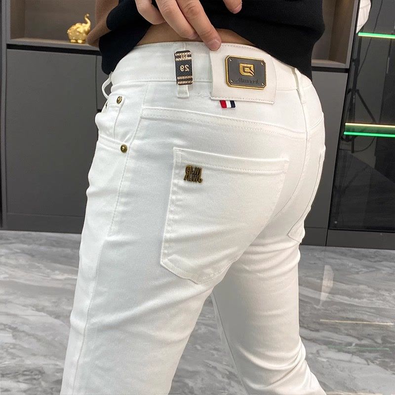 Men'S Fashion Jeans And Boots - กางเกงยีนส์สีขาวผู้ชาย สินค้าสไตล์ยุโรป คอลเลคชั่นฤดูร้อน 2025 แฟชั่นใหม่ รองเท้าบูทมอเตอร์ไซค์