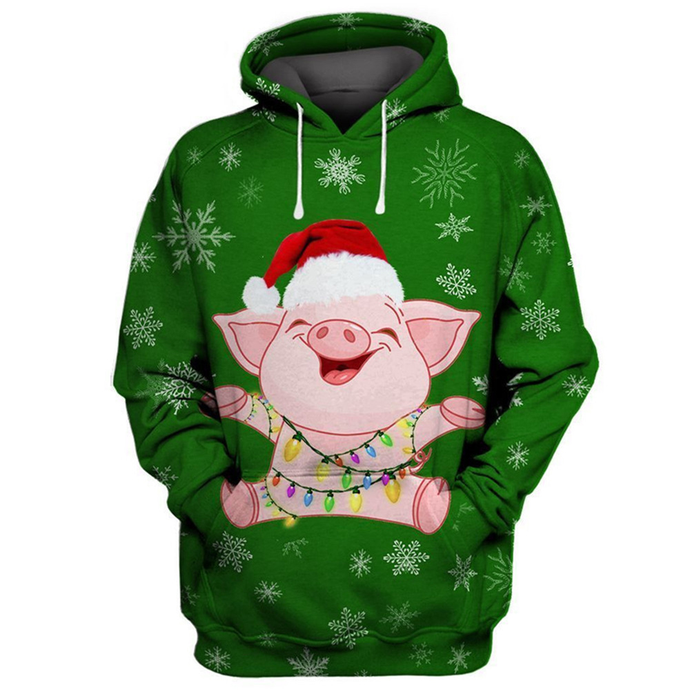 Mens Xmas Fashion - HX ตลก Piggy คริสต์มาส Hoodies แฟชั่น