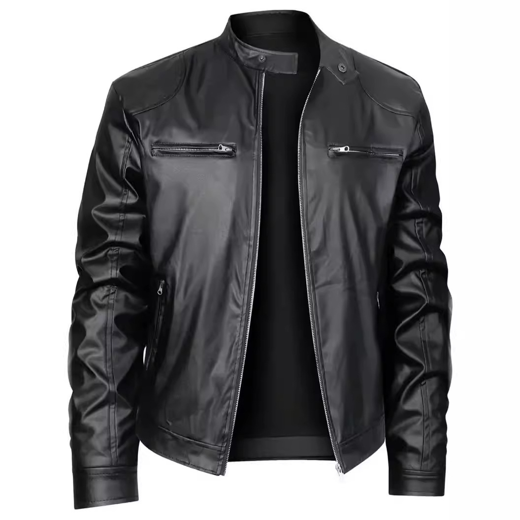 Men'S Fashion Leather Jacket - แจ็คเก็ตหนังมอเตอร์ไซค์ทรงสลิมฟิตแฟชั่นใหม่สำหรับผู้ชาย แจ็คเก็ตหนัง PU สไตล์พังก์ลำลอง คอตั้ง คุณภาพดี