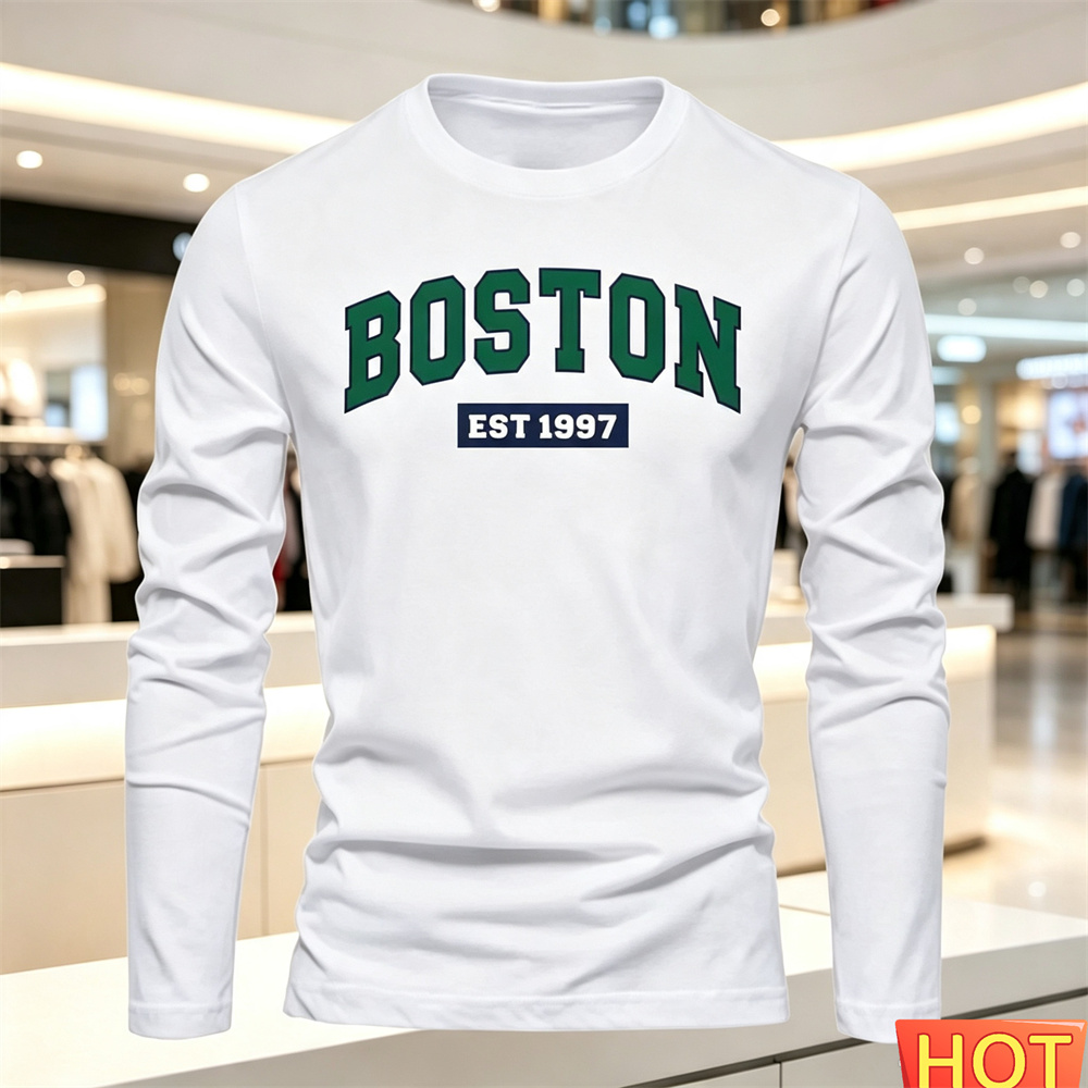 Mens Fashion Style - เสื้อยืดแขนยาวผู้ชายลายตัวอักษร คอกลม เสื้อยืดอเนกประสงค์ แฟชั่นผู้ชายสไตล์ Y2K เสื้อทรงหลวม