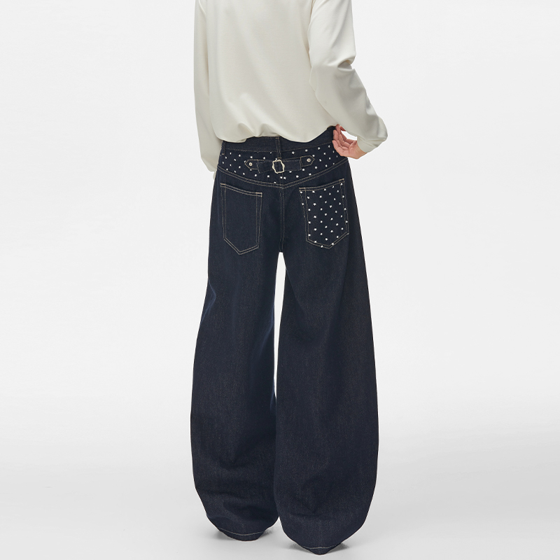 Men'S Fashion Jeans And Boots - กางเกงยีนส์เดนิมสีน้ำเงินลายดาวดีไซน์ฤดูใบไม้ร่วงสำหรับผู้ชายและผู้หญิง ทรงโค้งอเนกประสงค์ ช่วยให้ดูผอมเพรียว กางเกงขายาวแฟชั่น รุ่น VDR65T