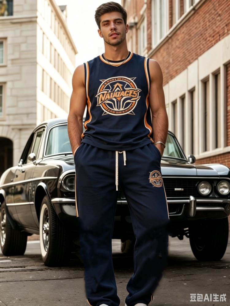 Track Suit Men - ชุดเซ็ตเสื้อกล้ามพิมพ์ลายโลโก้ทีมบาสเก็ตบอลชาย กางเกงขายาวเอวยางยืดทรงกระบอก ชุดวอร์มฤดูร้อนสำหรับออกกำลังกาย