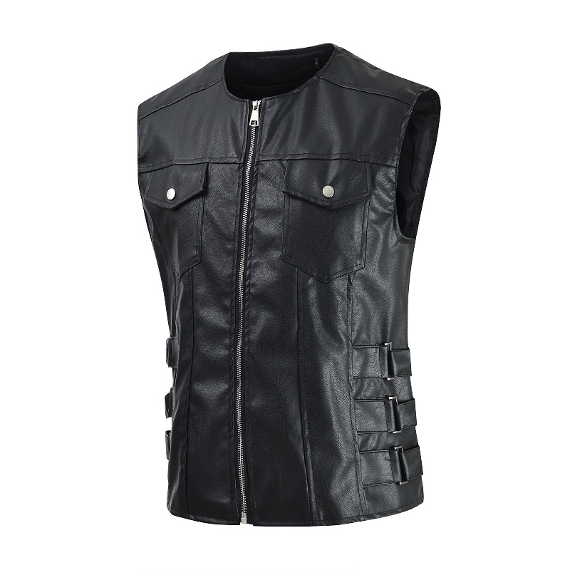 Men'S Fashion Leather Jacket - เสื้อแจ็คเก็ตลำลองสไตล์เกาหลีสำหรับผู้ชาย ฤดูใบไม้ผลิและฤดูใบไม้ร่วง แฟชั่นทันสมัยสไตล์ยุโรป เสื้อโค้ทผู้ชายติดกระดุม เสื้อกั๊กเปิดหลัง