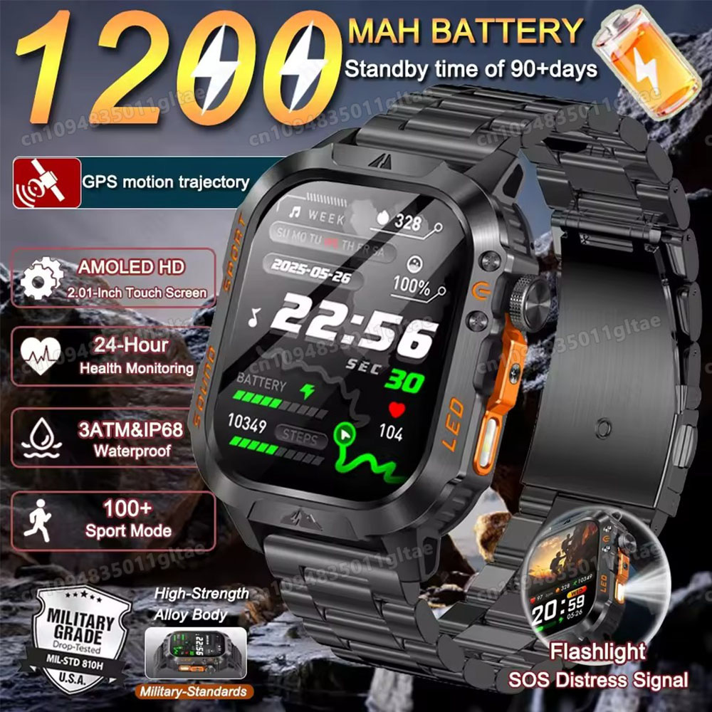 Mens Fashion World - 2026 ใหม่นาฬิกาสมาร์ททหารผู้ชาย IP67 3ATM กีฬากลางแจ้งฟิตเนสติดตามความดันโลหิตสุขภาพ BT