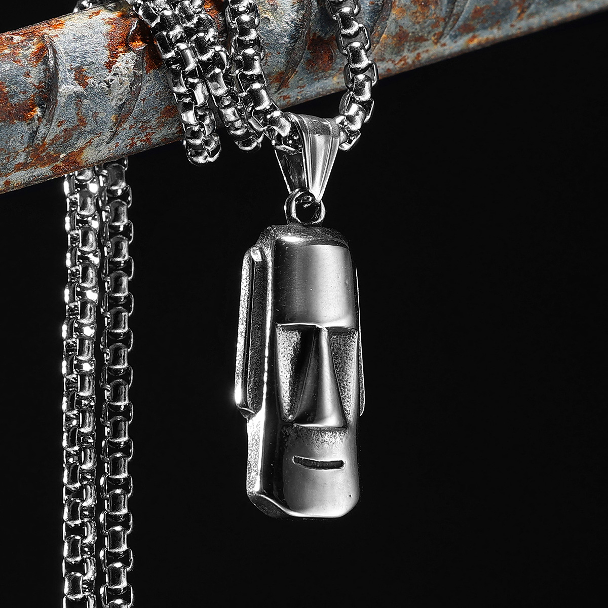 Mens Xmas Fashion - Moai จี้รูปปั้นสร้อยคอ 316L สแตนเลสผู้ชาย Hip Hop