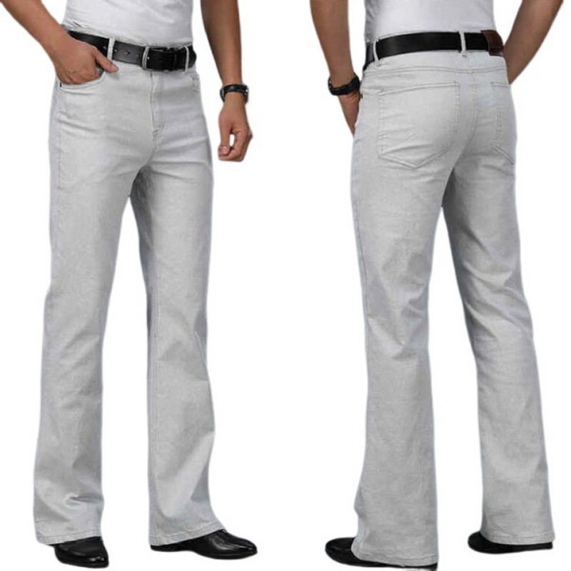 Men'S Fashion Jeans And Boots - ผู้ชายสีเบจกางเกงยีนส์หลวมแฟชั่นกางเกงยีนส์สําหรับผู้ชายกางเกงขากว้างสบายๆกางเกงยีนส์บาน