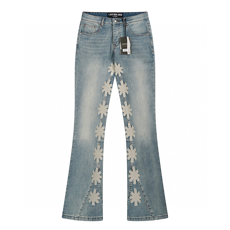 Men'S Fashion Jeans And Boots - กางเกงยีนส์ LOSTSHDWS สีฟ้าอ่อน ลุควินเทจ ซักฟอก งานปักคุณภาพสูง