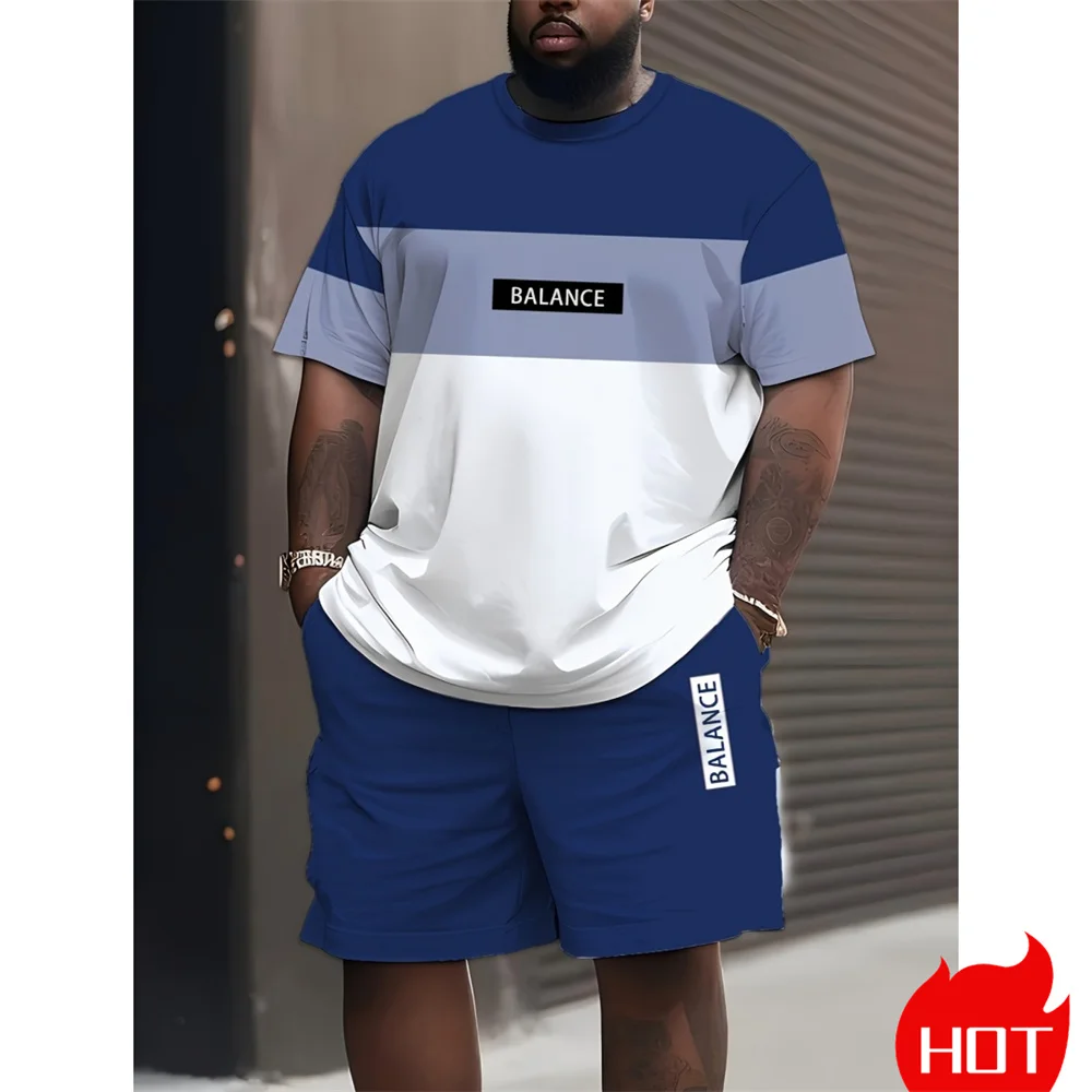 Men'S Fashion Plus - ชุดเสื้อยืดไซส์ใหญ่สำหรับผู้ชาย ชุดฤดูร้อนแขนสั้น กางเกงขาสั้น แฟชั่นคลาสสิค ลายพิมพ์ย้อนยุค ชุดลำลอง