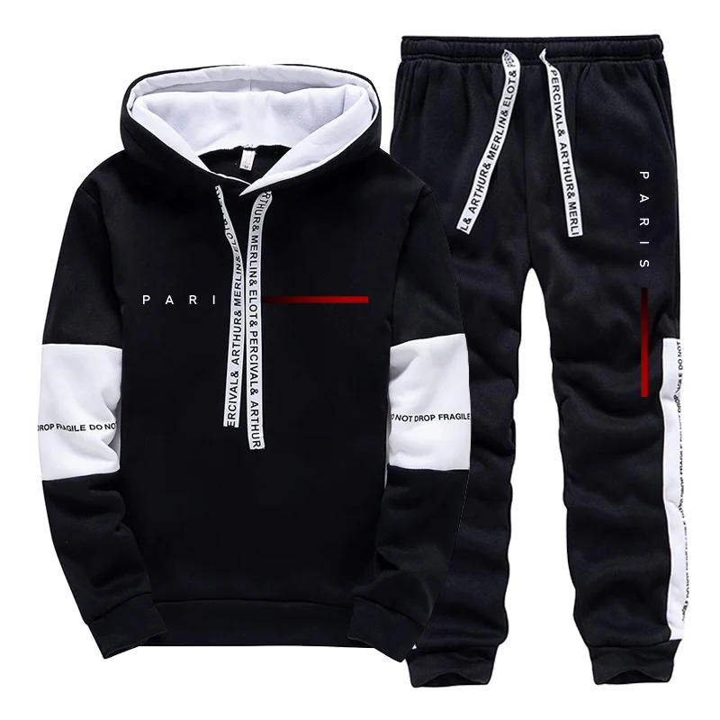 Men'S Fashion Pants - ชุดเซ็ตแฟชั่นปารีสสำหรับผู้ชาย เสื้อฮู้ดดี้และกางเกงวอร์ม สตรีทแวร์ ใส่ได้ทุกฤดู ลำลอง ใส่เล่นกีฬา