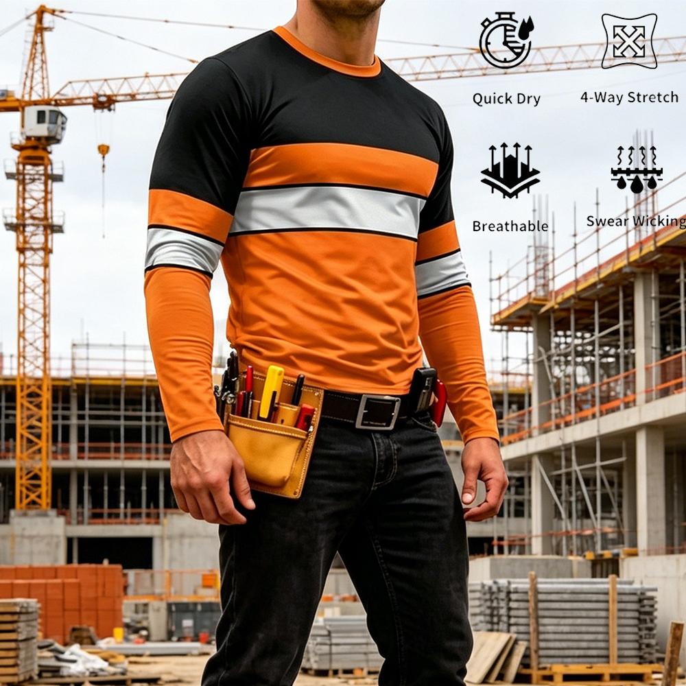 Men'S Fashion Trends 2025 - เสื้อยืดแขนยาวลายทางสีสันสดใสคุณภาพสูงสำหรับฤดูใบไม้ร่วง เสื้อทำงานผู้ชาย ระบายอากาศได้ดี คอทรงโอ ใส่สบาย เหมาะสำหรับงานด้านความปลอดภัย
