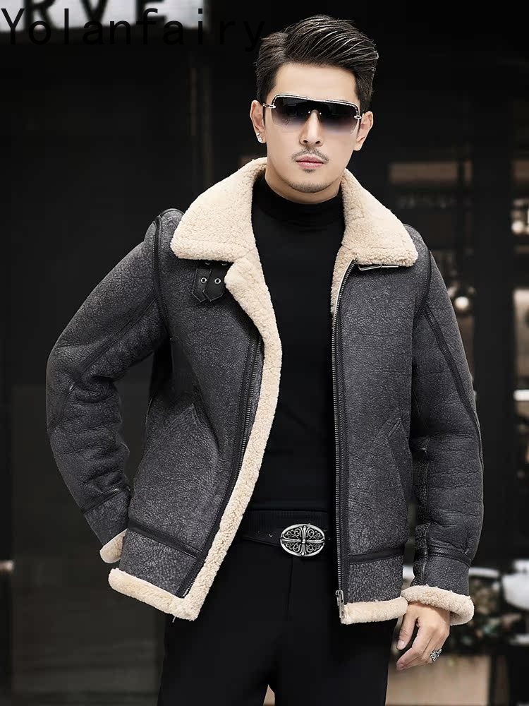 YOLANFAIRY เสื้อแจ็คเก็ตหนังแท - Men'S Fashion Leather Jacket บทวิจารณ์และราคา