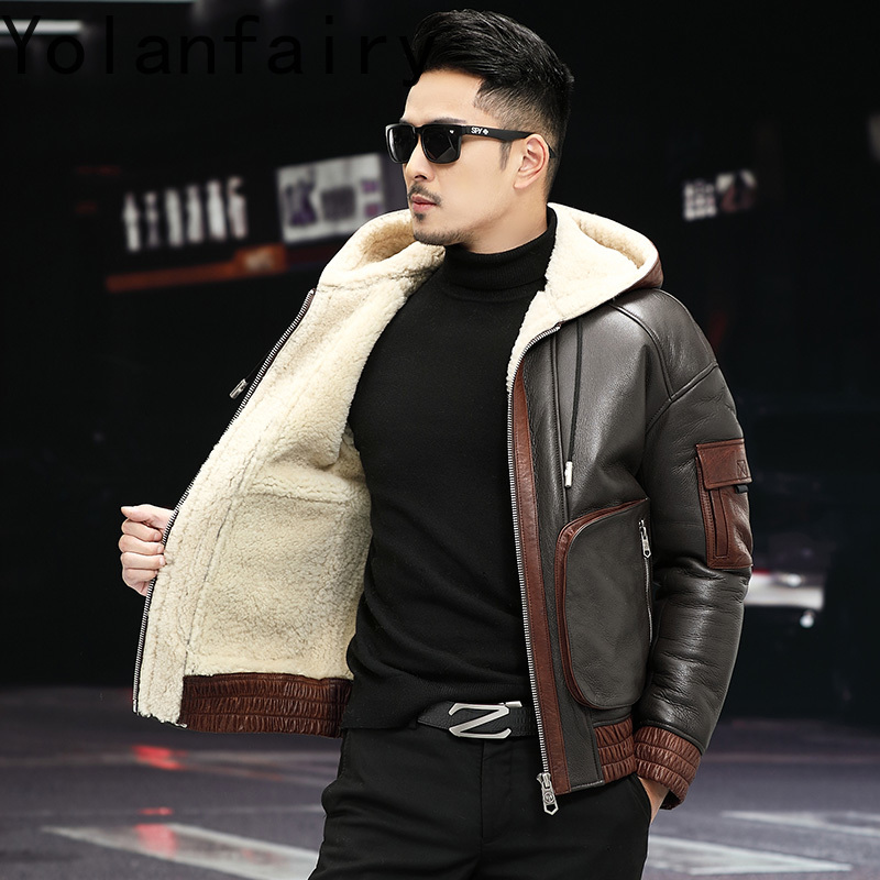 เสื้อโค้ทขนสัตว์แท้ YOLANFAIRY - Men'S Fashion Leather Jacket บทวิจารณ์และราคา