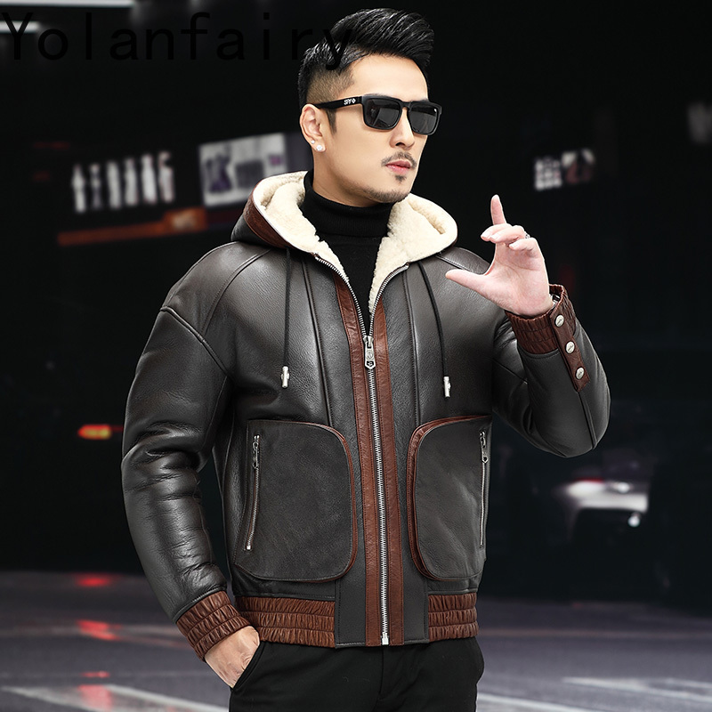 เสื้อโค้ทขนสัตว์แท้ YOLANFAIRY - Men'S Fashion Leather Jacket บทวิจารณ์และราคา