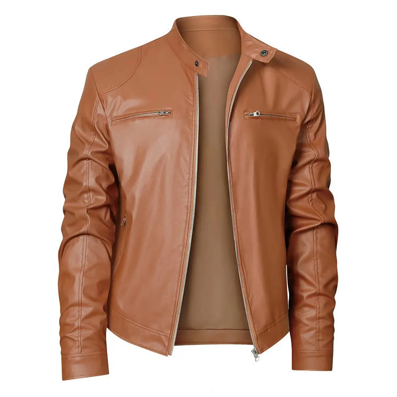 แจ็คเก็ตหนังมอเตอร์ไซค์ทรงสลิม - Men'S Fashion Leather Jacket บทวิจารณ์และราคา