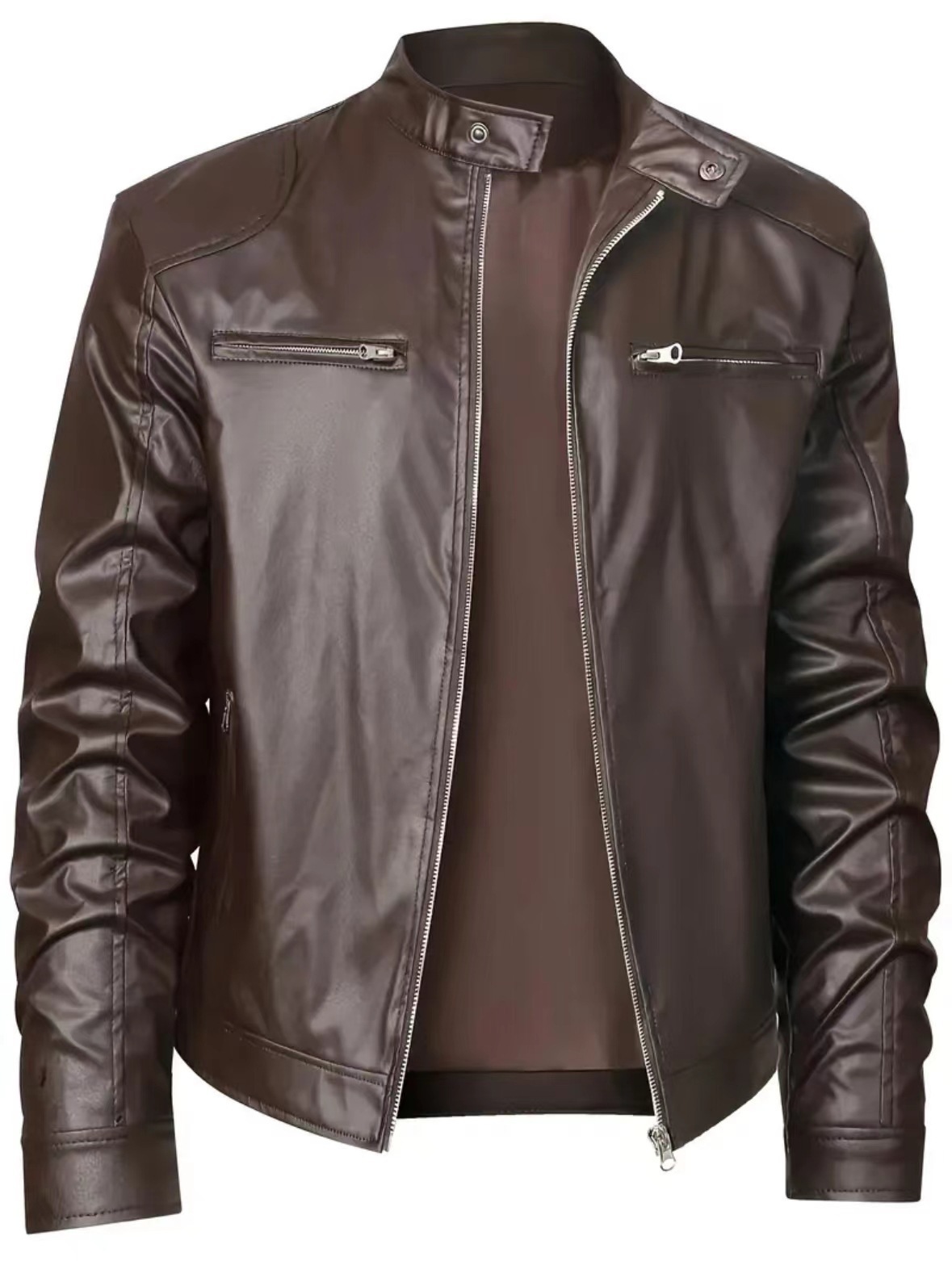 แจ็คเก็ตหนังมอเตอร์ไซค์ทรงสลิม - Men'S Fashion Leather Jacket บทวิจารณ์และราคา