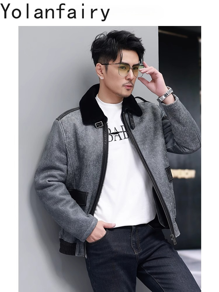 YOLANFAIRY เสื้อขนสัตว์ธรรมชาต - Men'S Fashion Leather Jacket บทวิจารณ์และราคา