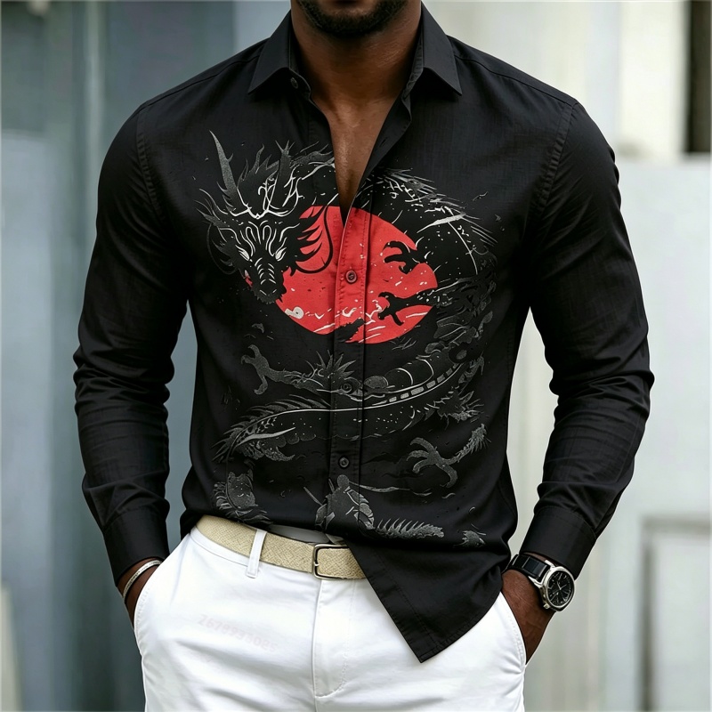 เสื้อเชิ้ตผู้ชายลายมังกรสีขาวด - Mens Fashion Style บทวิจารณ์และราคา