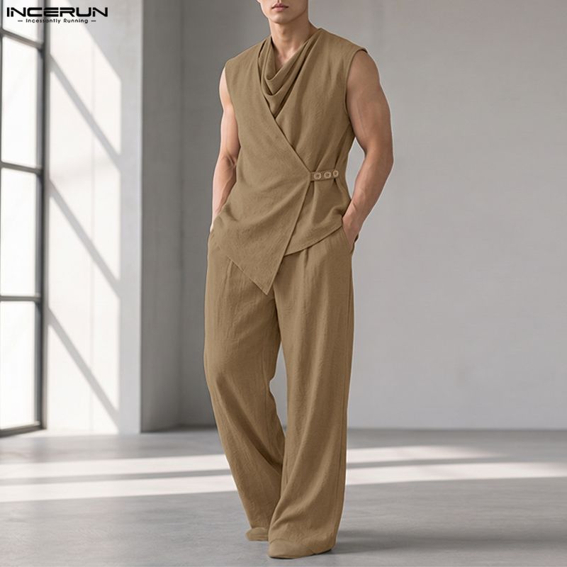 INCERUN ชุดเซ็ตผู้ชาย สีพื้น เ - Track Suit Men บทวิจารณ์และราคา