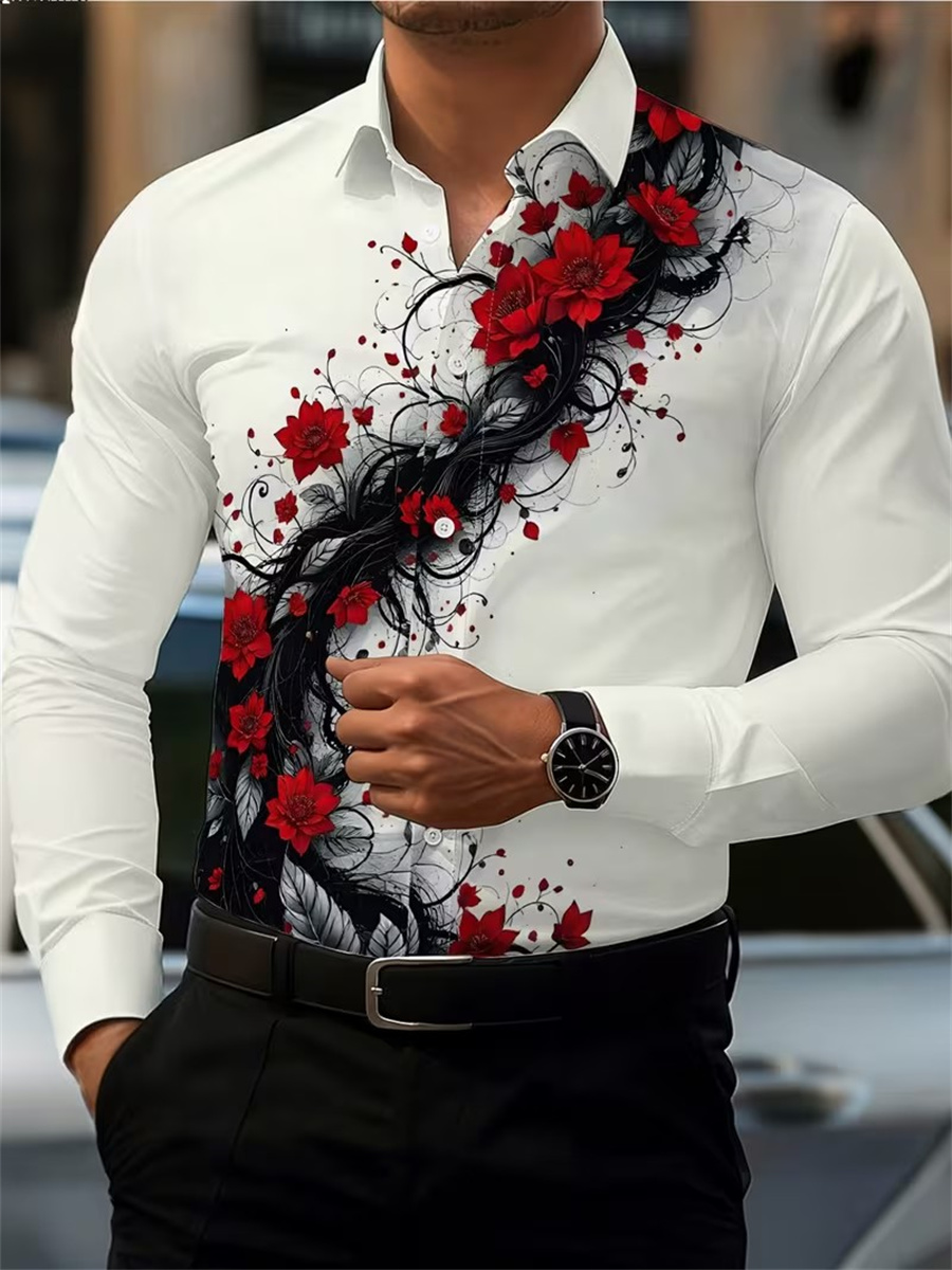 เสื้อเชิ้ตแขนยาวพิมพ์ลายดอกกุห - Mens Fashion Style บทวิจารณ์และราคา