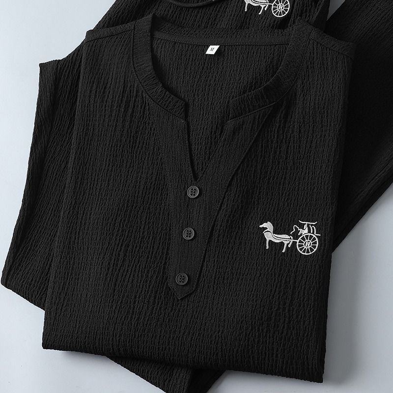 ชุดเสื้อยืดแขนสั้นผ้าลินินแฟชั - Men'S Fashion Plus บทวิจารณ์และราคา