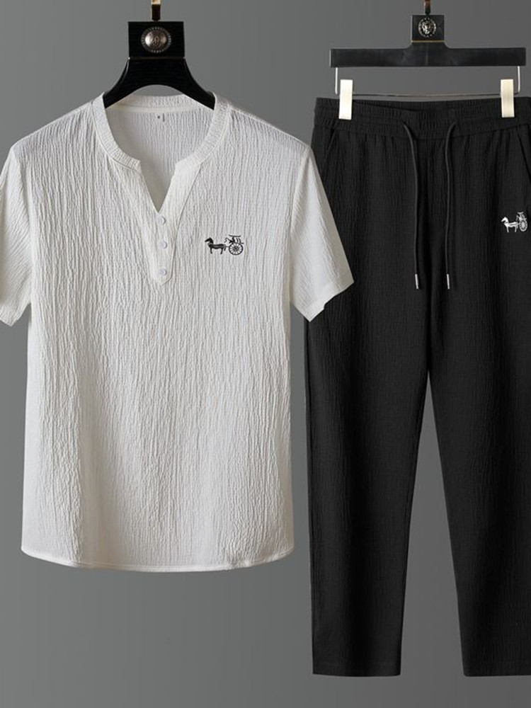 ชุดเสื้อยืดแขนสั้นผ้าลินินแฟชั - Men'S Fashion Plus บทวิจารณ์และราคา