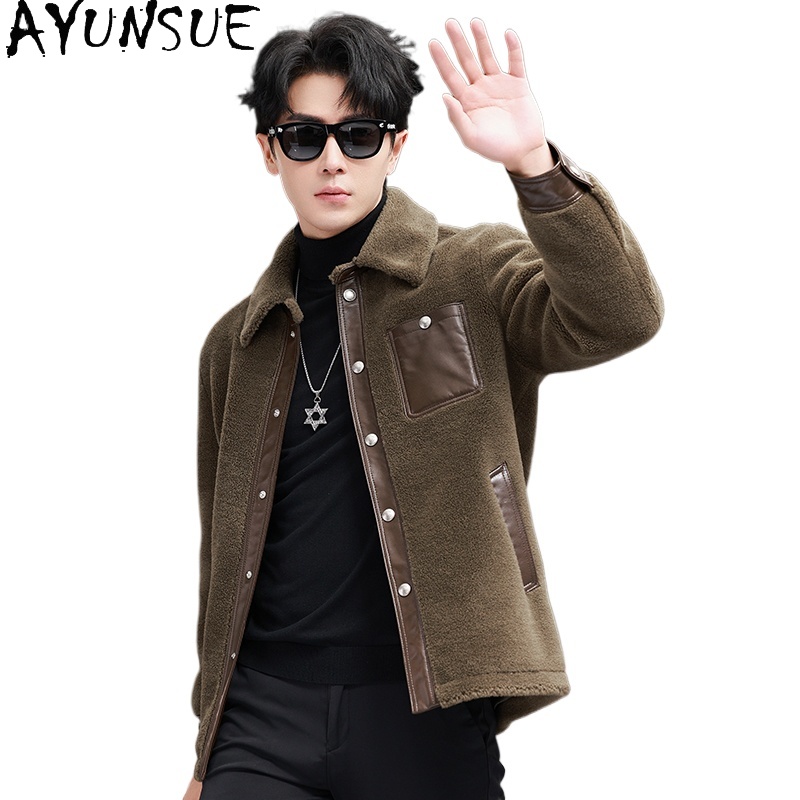 AYUNSUE 100% เสื้อขนสัตว์สําหร - Men'S Fashion Leather Jacket บทวิจารณ์และราคา