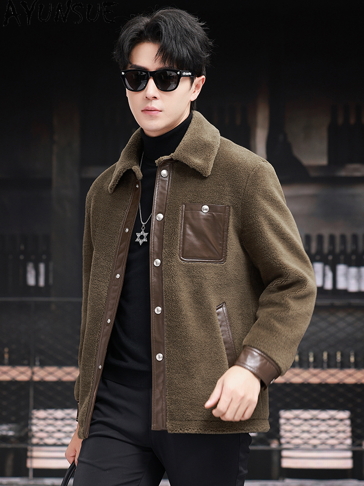 AYUNSUE 100% เสื้อขนสัตว์สําหร - Men'S Fashion Leather Jacket บทวิจารณ์และราคา